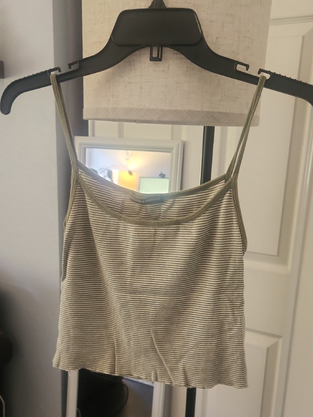 Brandy Melville Striped Olive Green Spaghetti Strap Tank Top